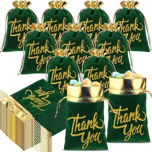 50 Pcs Thank You Velvet Bags with Drawstrings 5 x 7"- gift Pouch /Jewelry Bags